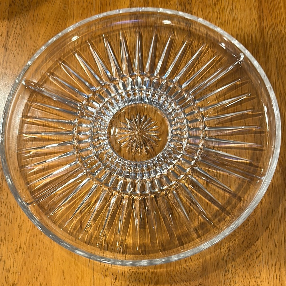 Fostoria 10” relish dish. Heritage pattern. 5 compartment. Have center dish.